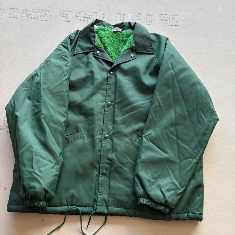 Vintage 80s Coach Jacket Green Sherpa Lined Nylon Workwear jacket - Picture 2 of 6